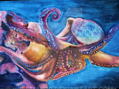 400x300 Octopus Watercolor By Hosfman20 - Octopus Watercolor Painting