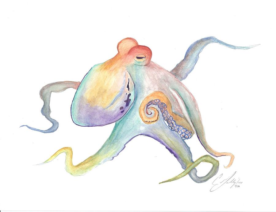 900x693 Original Octopus Watercolor Painting Painting By Christian Galligher - Octopus Watercolor Painting