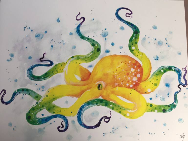 770x578 Saatchi Art Rainbow Octopus Watercolor Painting By Alicia Otterbacher - Octopus Watercolor Painting