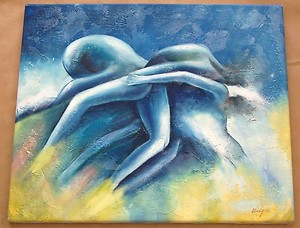 300x228 Original Octopus Woman Abstract Oil Painting By Reyes For Sale - Octopus Woman Painting