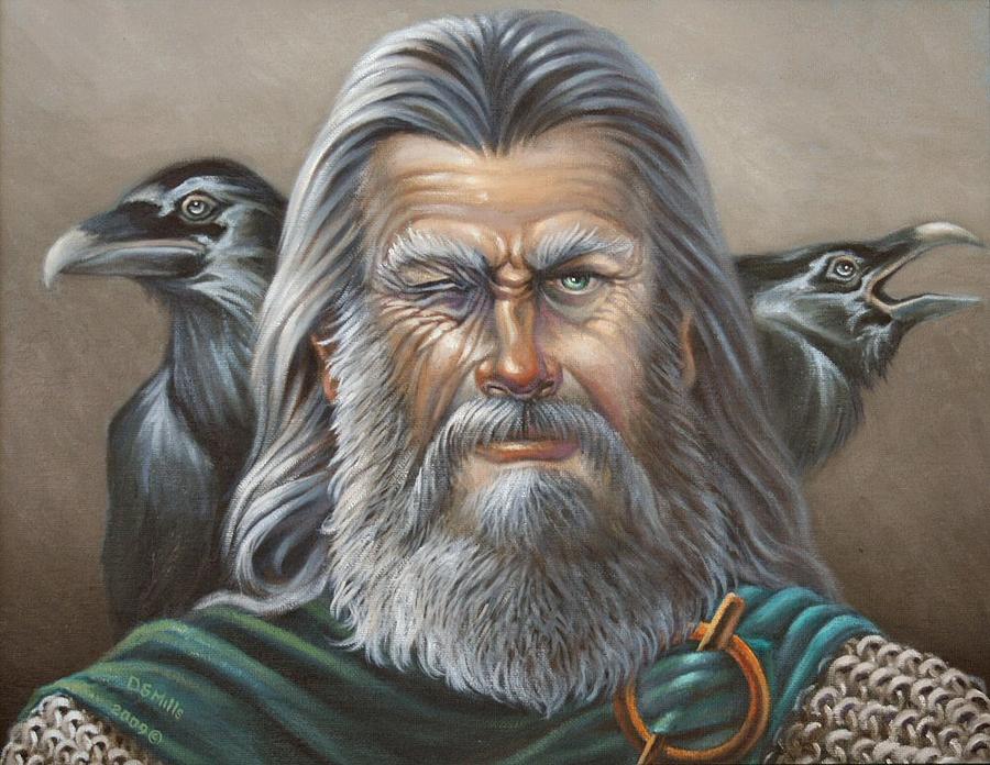 900x696 Portrait Of Odin Painting By Dan Mills - Odin Painting