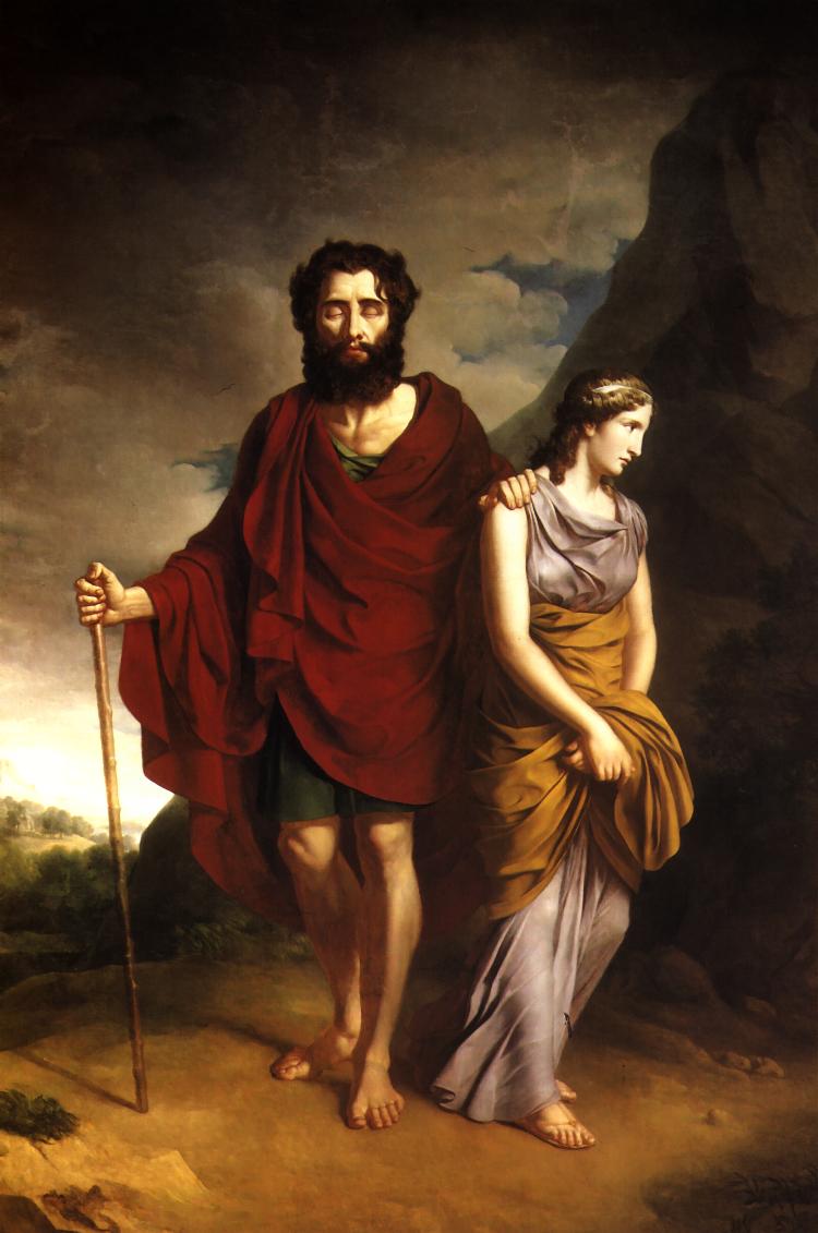 750x1131 Oedipus And Antigone 1828 Painting Antoni Brodowski Oil Paintings - Oedipus Painting