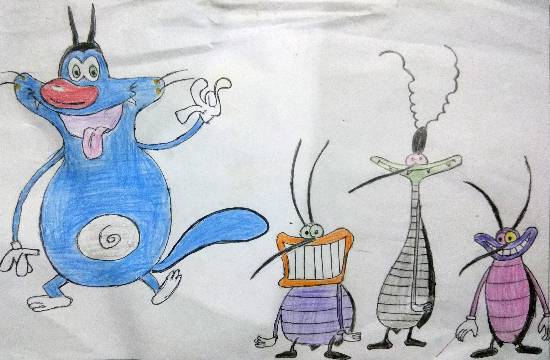 550x360 Oggy And The Cockroaches Painting By Vansheeta Acharya - Oggy And The Cockroaches Painting