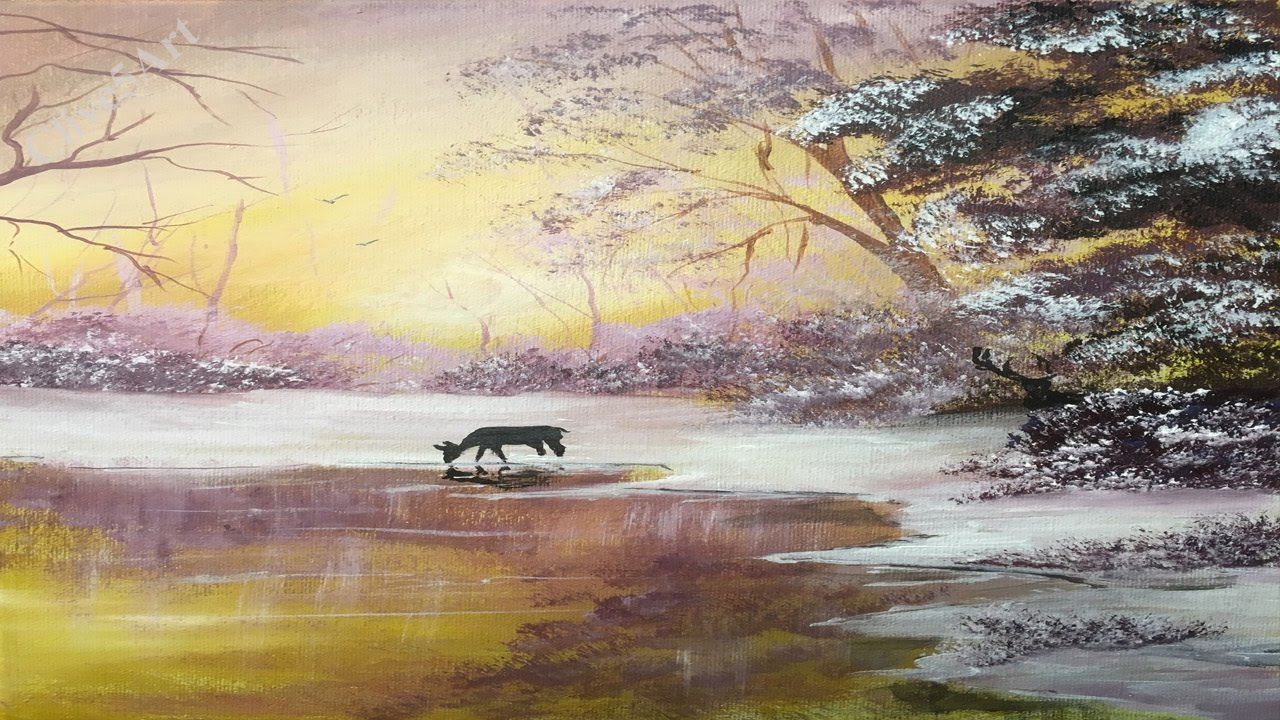 1280x720 Winter Lake Full Step By Step Tutorial Acrylic Painting ,clive5art - Oh Painting