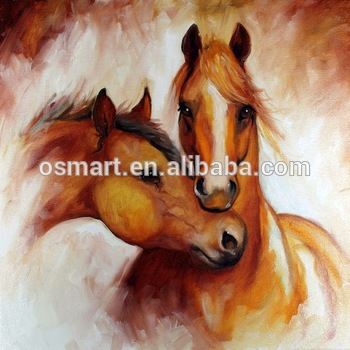 350x350 Two Horses Head Oil Painting On Canvas Professional Artist Hand - Oil Horse Painting