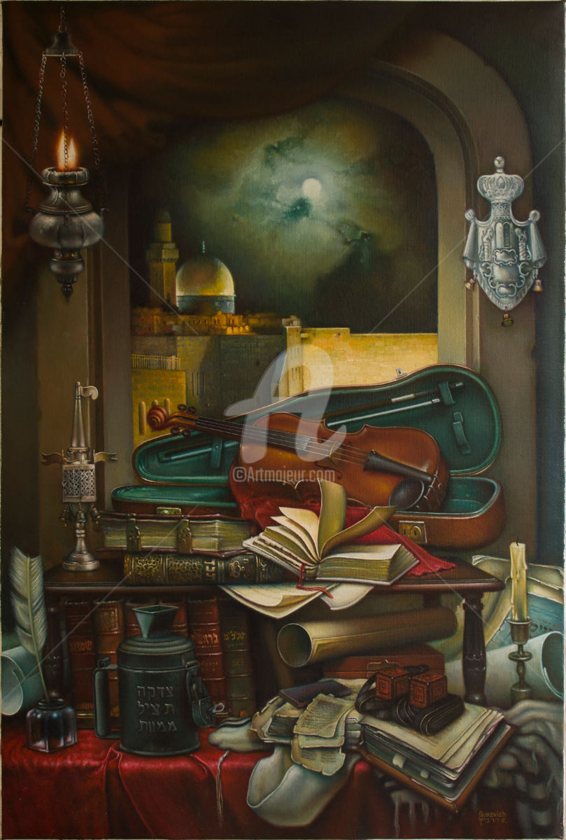 809x1200 Old Jerusalem. Fire In An Oil Lamp In Memory Of The Temple - Oil Lamp Painting