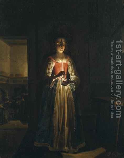 472x600 Young Woman With An Oil Lamp Wolfgang Heimbach Reproduction 1st - Oil Lamp Painting