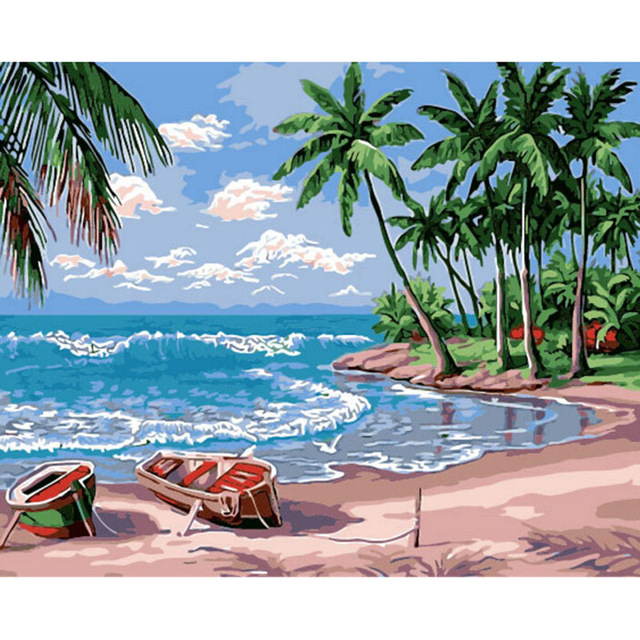 640x640 Oil Paint Painting By Numbers Diy Picture Beach Drawing On Canvas - Oil Paint Painting