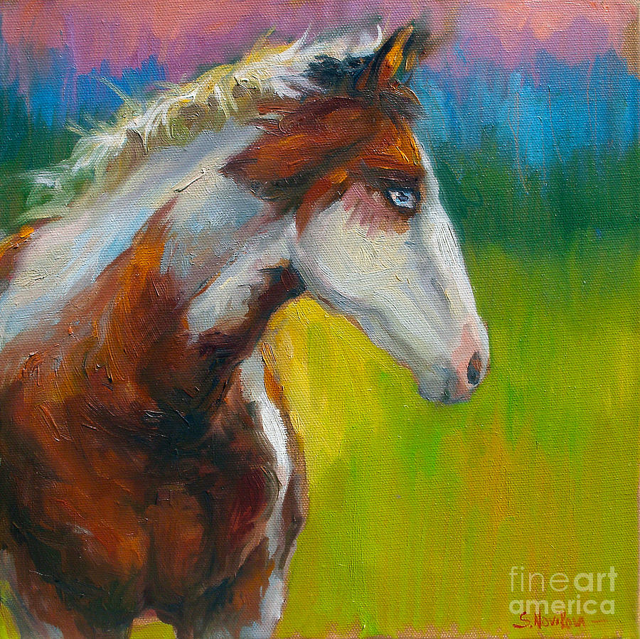 900x899 Blue Eyed Paint Horse Oil Painting Print Painting By Svetlana Novikova - Oil Paint Painting