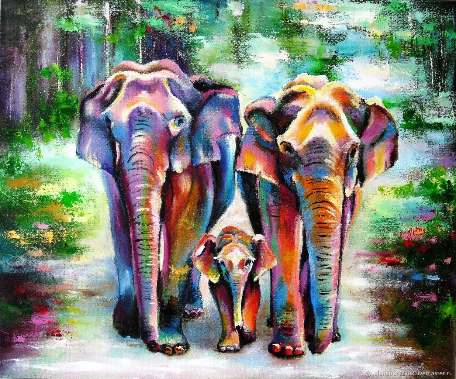 1500x1247 Elephans Landscape Oil Painting On Canvas Tropical Animal Painting - Oil Painting