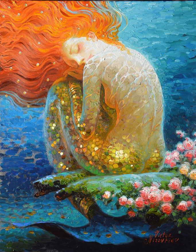 683x878 Fantasy Vintage Mermaid Oil Painting Canvas No Frame My Soul - Oil Painting