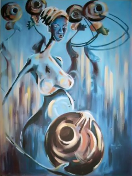 450x600 African Oil Painting Village Sisters - Oil Painting Africa