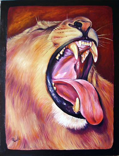 379x499 African Wildlife Painting Of Lion By South African Artist - Oil Painting Africa