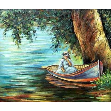 458x458 Woman In A Boat By Pierre Auguste Renoir Art Gallery Oil Painting - Oil Painting Art