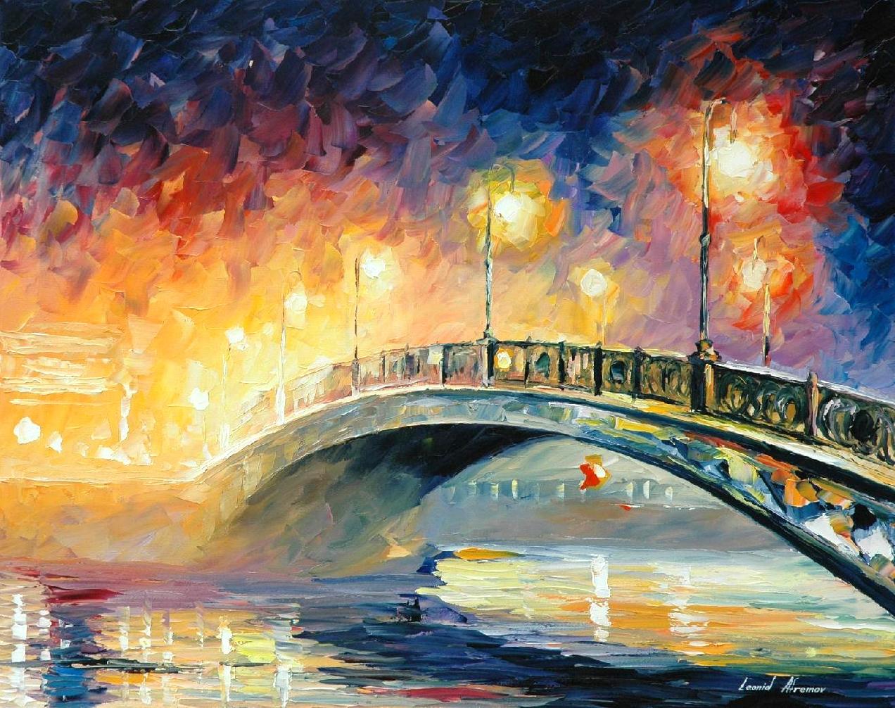 1272x1006 Bridge Palette Knife Oil Painting On Canvas By Leonid Afremov - Oil Painting Art
