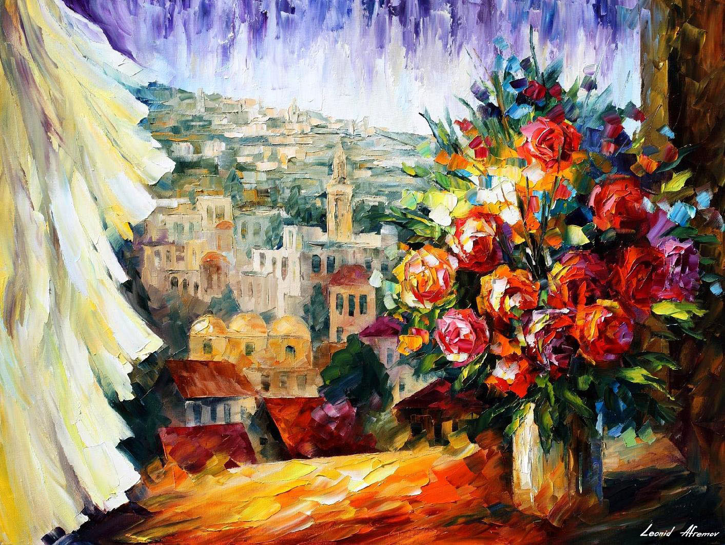 1413x1062 Flowers Of Jerusalem Palette Knife Oil Painting Artwork - Oil Painting Artwork