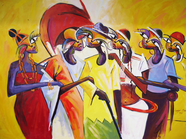 640x480 Lawani Sunday Artwork Unity In Diversity Original Painting Oil - Oil Painting Artwork