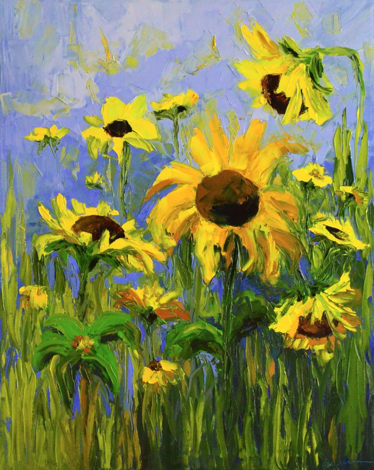 770x967 Saatchi Art Sunflower Field, Impressionist Oil Painting, Palette - Oil Painting Artwork