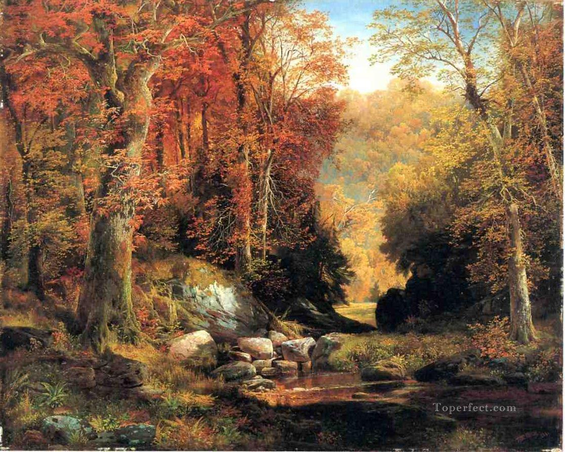 1116x893 Cresheim Glen Wissahickon Autumn Landscape Thomas Moran Woods - Oil Painting Autumn Landscape