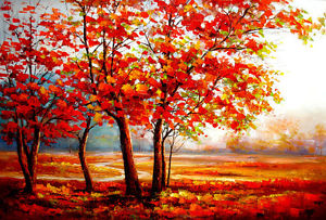 300x203 Nice Oil Painting Impressionism Autumn Landscape With Red Trees - Oil Painting Autumn Landscape