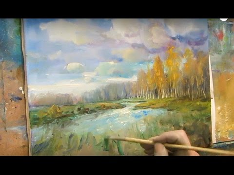480x360 Oil Painting. Autumn Landscape With A Lake. - Oil Painting Autumn Landscape