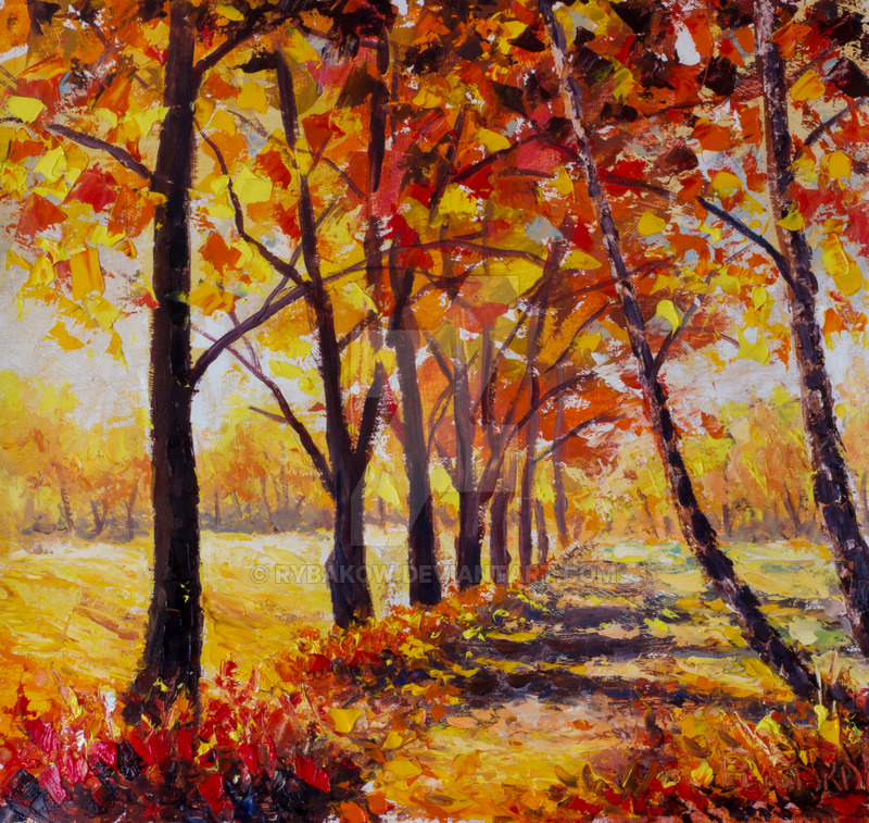 800x757 Sunny Autumn Landscape - Oil Painting Autumn Landscape
