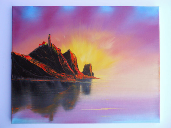 570x427 Bob Ross Style Oil Painting Landscape Mountain Alaska Seascape - Oil Painting Bob Ross Style