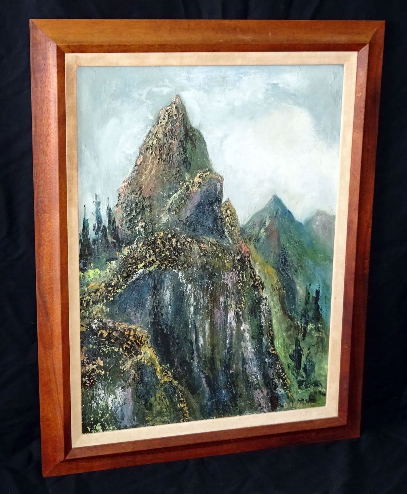 1319x1600 1970s Hawaii Koa Framed Oil Painting Nuuanu Pali, Oahu By B - Oil Painting By Anderson