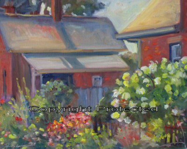 640x512 Ron Anderson Artwork English Garden In German Village Original - Oil Painting By Anderson