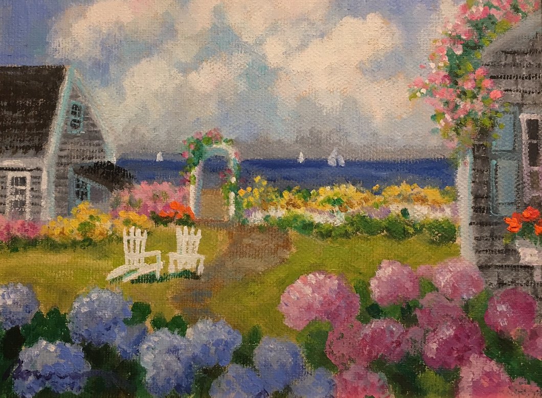 1060x778 Adirondock Chairs With A View Original Oil Painting By Rowenna - Oil Painting By Anderson