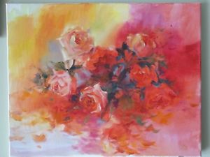 300x225 Oil Painting Hand Painted Flowers Roses Oil On Canvas For Sale By - Oil Painting By Artist