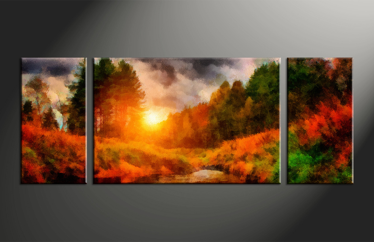 1280x830 Triptych Nature Scenery Oil Paintings Orange Canvas Wall Art - Oil Painting Canvas Art