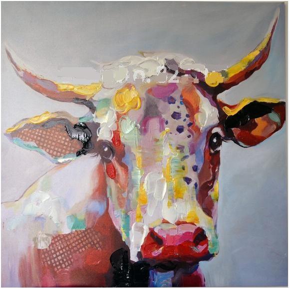 581x578 2018 Framed Abstract Cow Cartoon,high Quality Genuine Hand Painted - Oil Painting Cattle