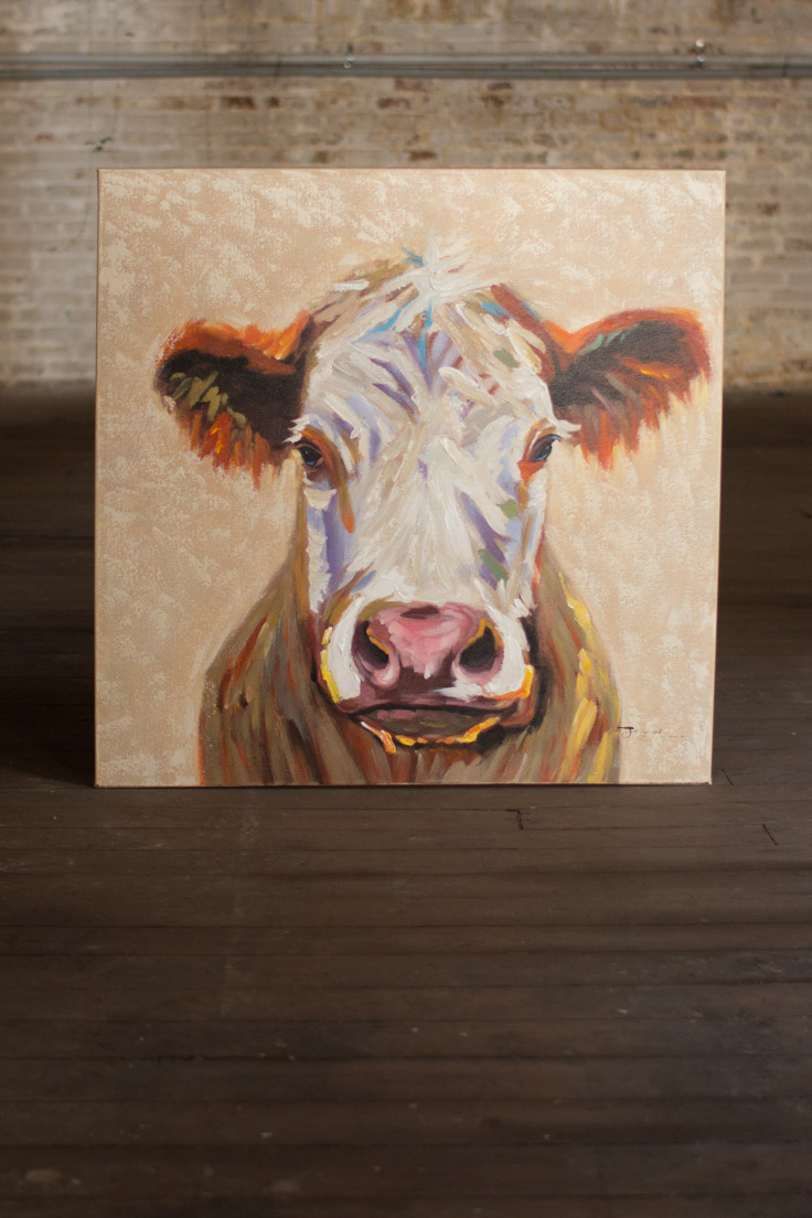 736x1104 Oil Painting Happy Cow - Oil Painting Cattle