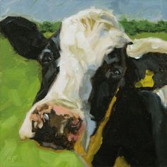 236x236 Black And White Holstein Cow Canvas Painting 12x24 Original Oil - Oil Painting Cattle