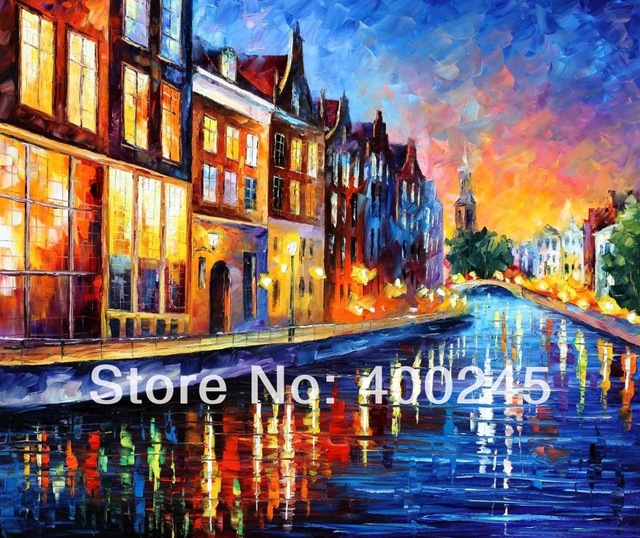 640x538 Oil Painting Europe Landscape Amsterdam Sunday Night Modern Art - Oil Painting Europe