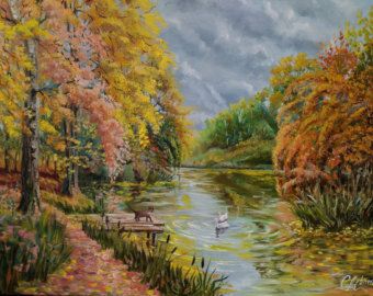 340x270 Fall Landscape Oil Painting On Canvas Original Signed Handmade - Oil Painting Fall Landscape