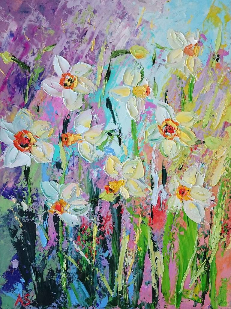770x1031 Saatchi Art Narcissus Original Palette Knife Oil Painting - Oil Painting Flowers