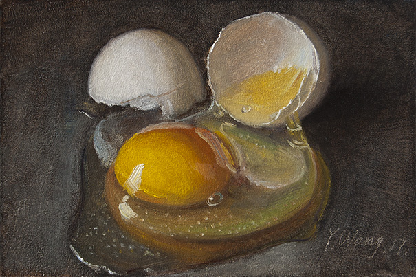 605x403 Wang Fine Art A Cracked Egg Original Oil Painting Still Life Food - Oil Painting Food