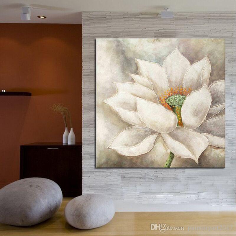 800x800 2018 Handmade White Lotus Flower Oil Painting Beautiful Wall - Oil Painting For Bedroom