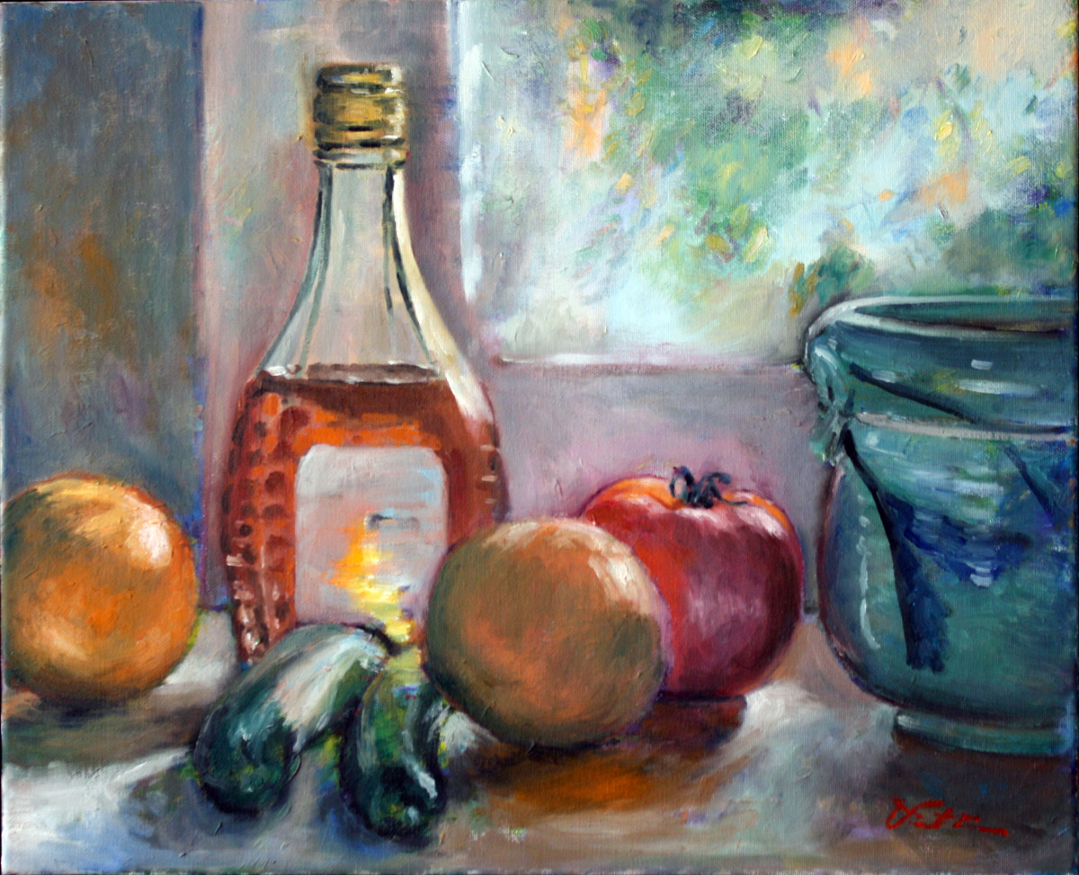 1200x973 Still Life Oil Paintings Kitchen Window By Vincent Liu - Oil Painting For Kitchen