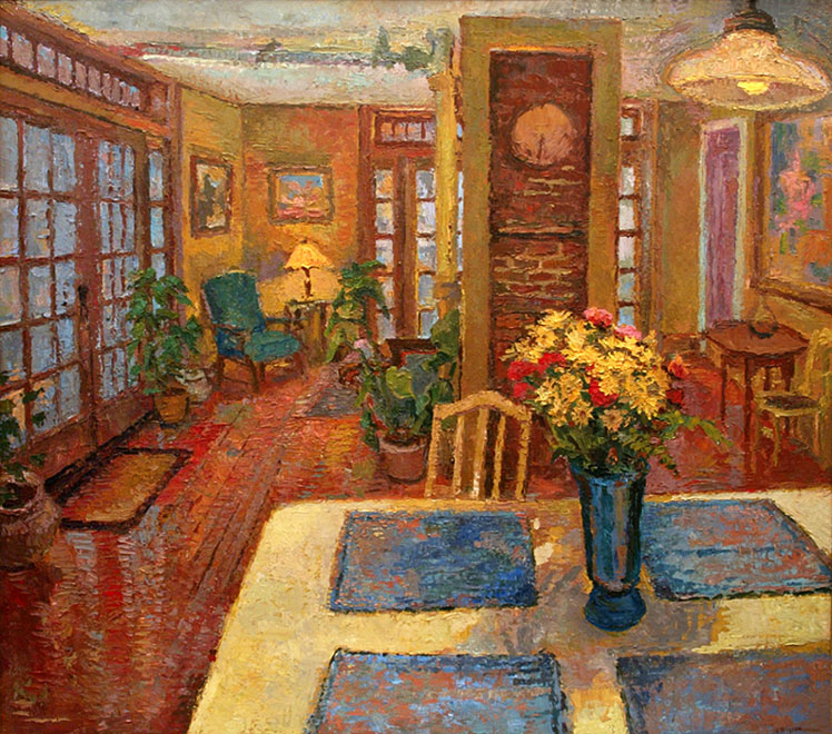 748x660 An Original Oil Painting Of The Yellow Kitchen Interior - Oil Painting For Kitchen