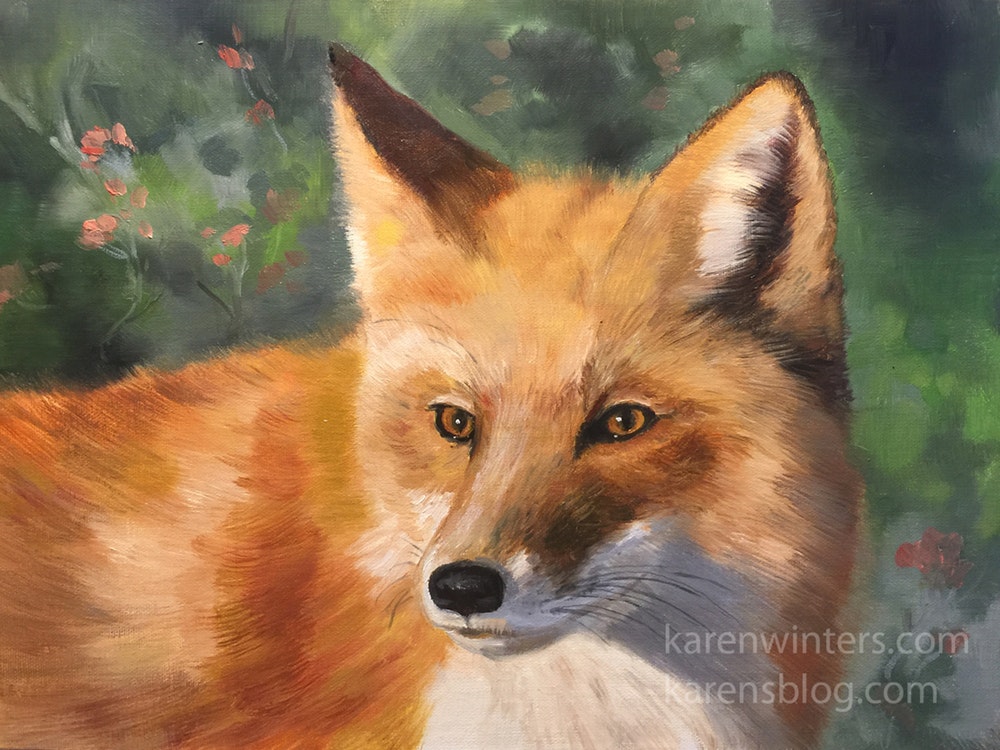 1000x750 Red Fox Portrait Oil Painting By Artist Karen Winters, - Oil Painting Fox