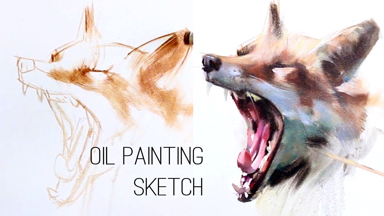 1280x720 Fox Oil Painting Sketch - Oil Painting Fox