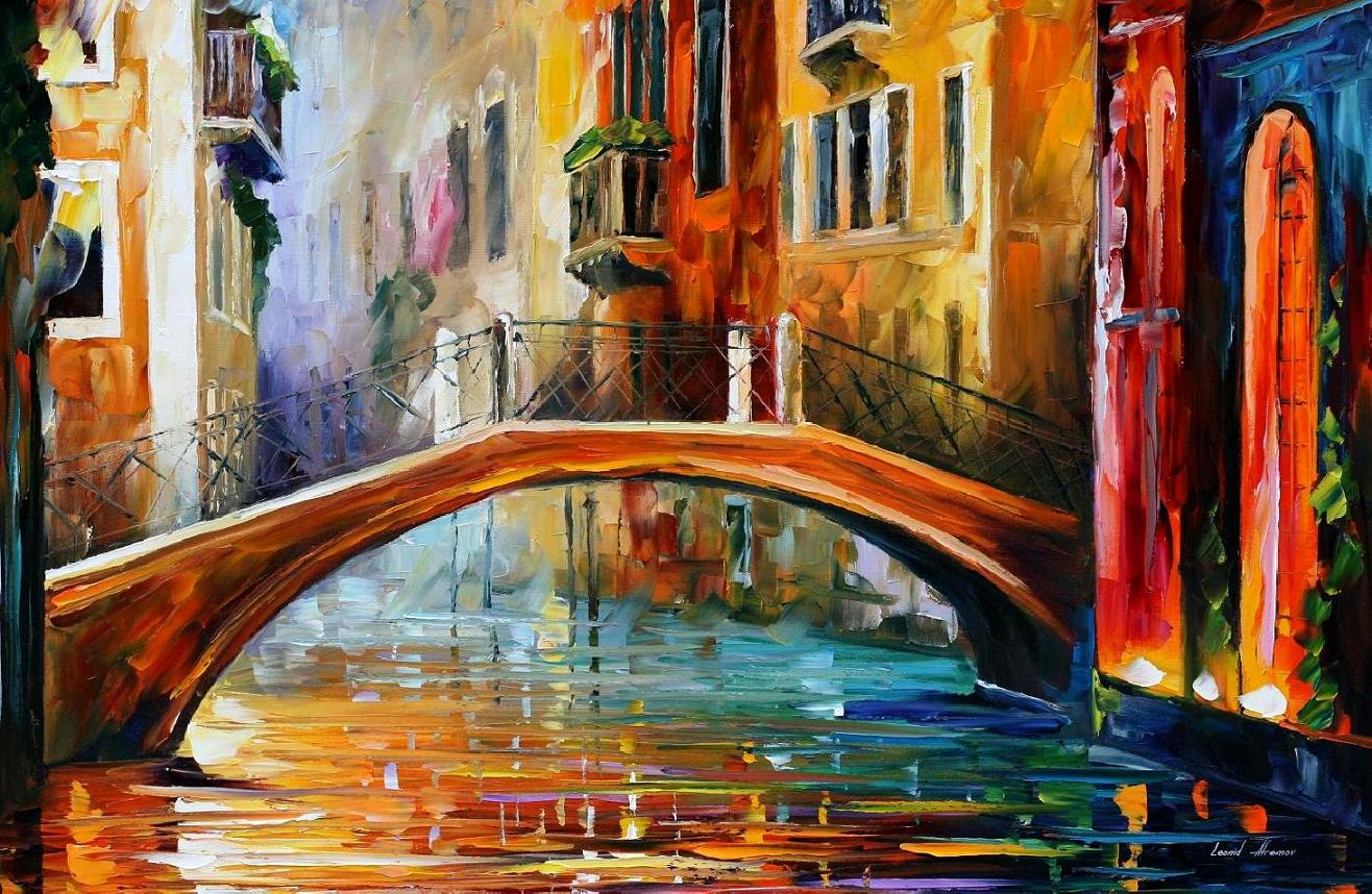 1316x858 Venice Bridge Palette Knife Oil Painting On Canvas By Leonid - Oil Painting Gallery Art