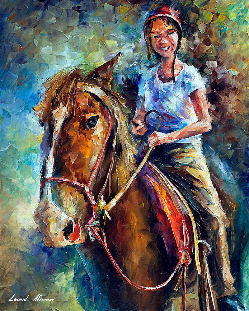 800x1000 Girl On Horse Palette Knife Oil Painting On Canvas By Leonid - Oil Painting Girl