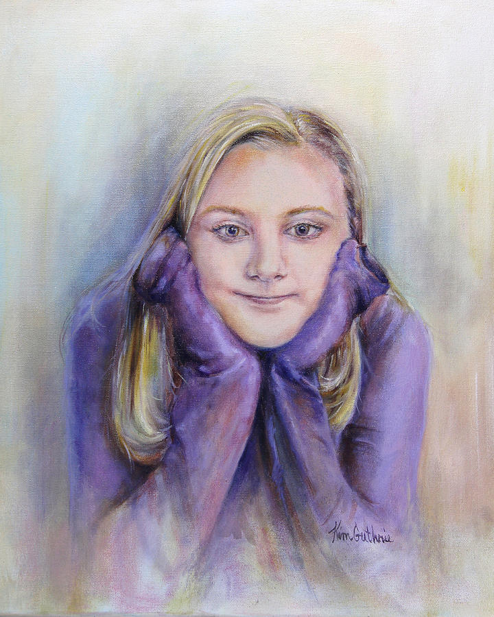 720x900 Girl In Purple Oil Painting Portrait Painting By Kim Guthrie - Oil Painting Girl