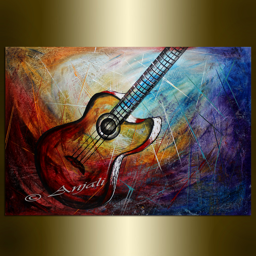 1000x1000 Large Guitar Painting Canvas Music Abstract Art Oil Painting - Oil Painting Guitar