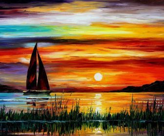336x280 Sunset Paintings Leonid Afremov Sailboats Oil Painting Hd - Oil Painting Hd