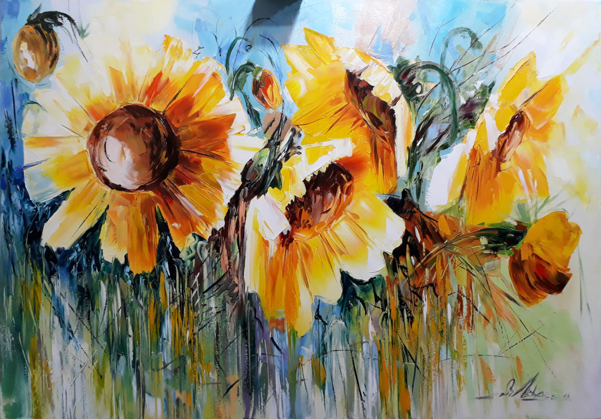 1200x838 Sunflowers(70x100cm, Oil Painting, Flowers) (Andranik Harutyunyan) - Oil Painting Images Flowers